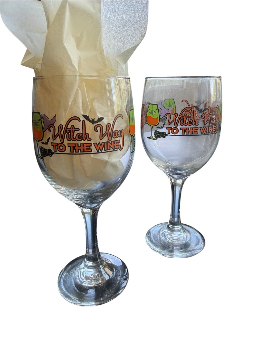‘WITCH WAY TO THE WINE’ Glasses Vintage from Witch’s Estate Sale Great condition